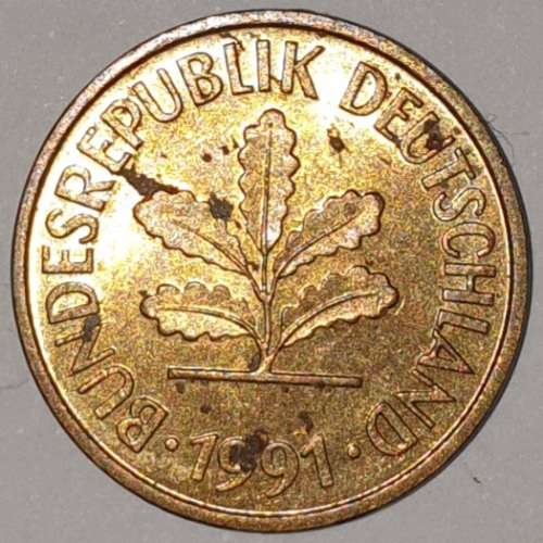1991 D - 5 PFENNIG - FIVE PFENNIG - GERMANY - FEDERAL REPUBLIC - (Brass Clad Steel)